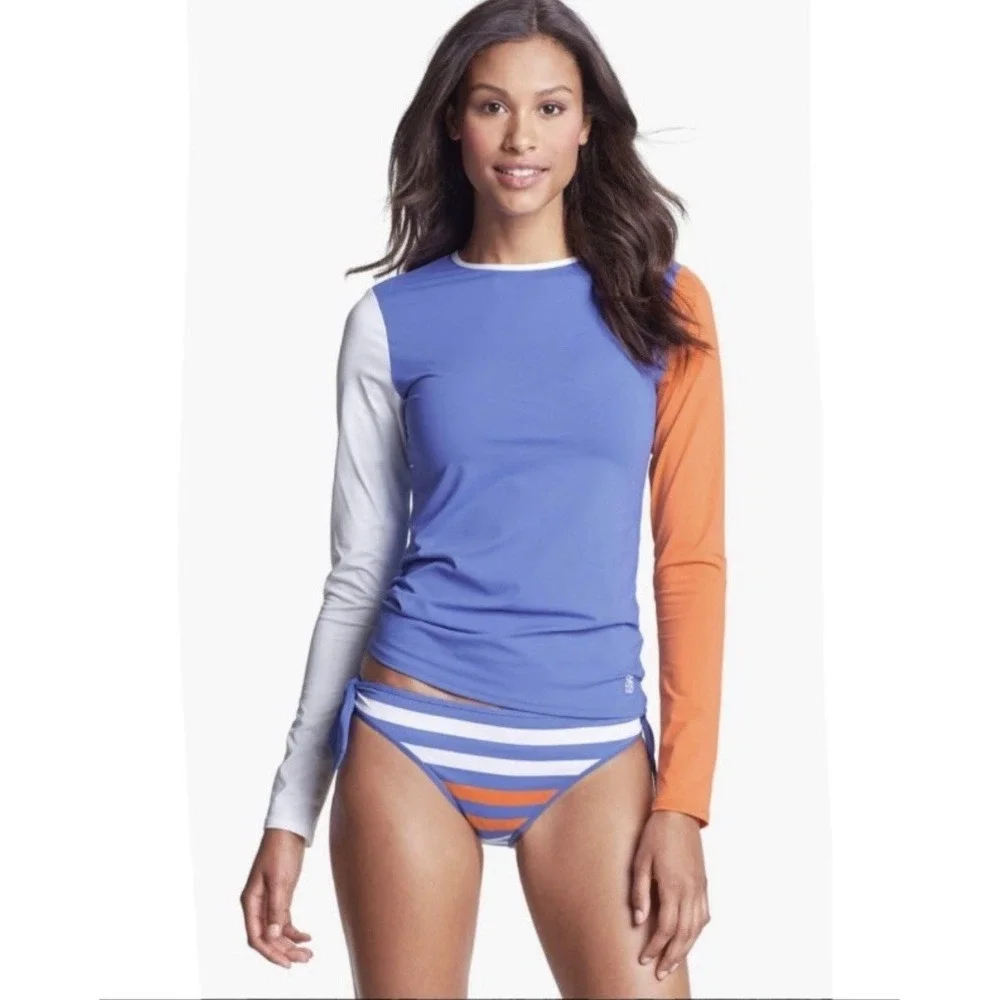 Tommy‎ Bahama Rash Guard Swim Shirt Top Long Sleeve Women's Size L Purple Orange
